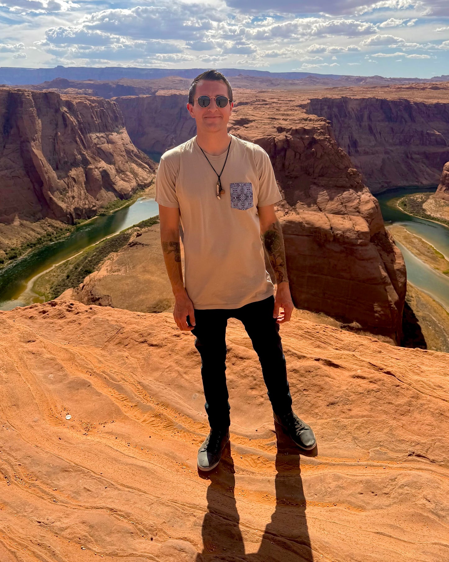 Sacred Vibrations Cream Crew Neck Pocket T-Shirt