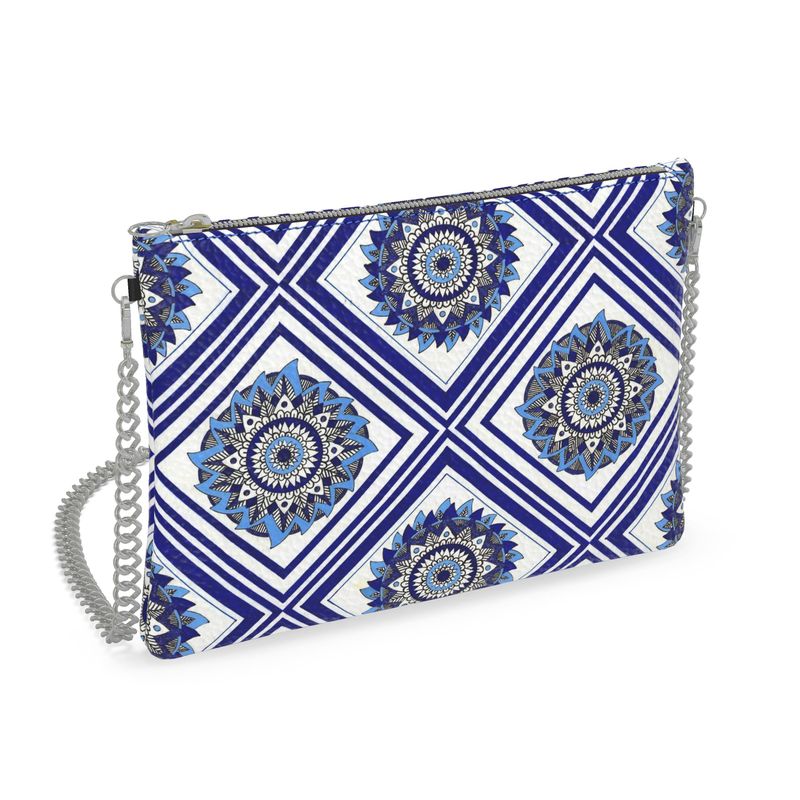 Indigo Cactus Flowers Leather Crossbody Bag