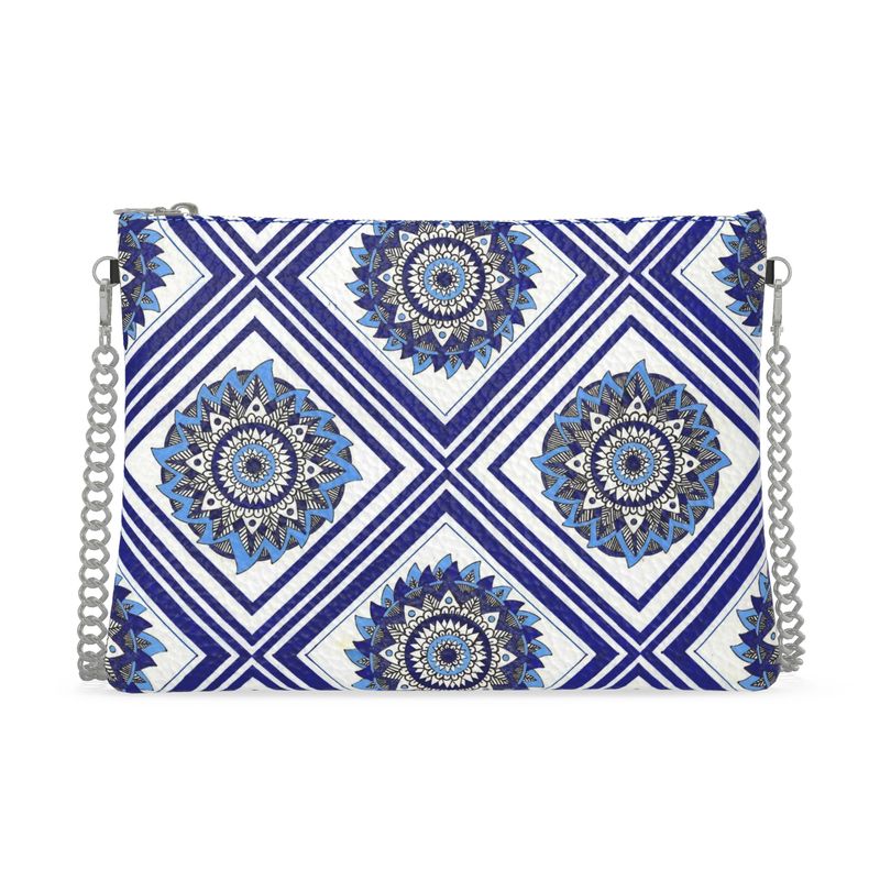 Indigo Cactus Flowers Leather Crossbody Bag