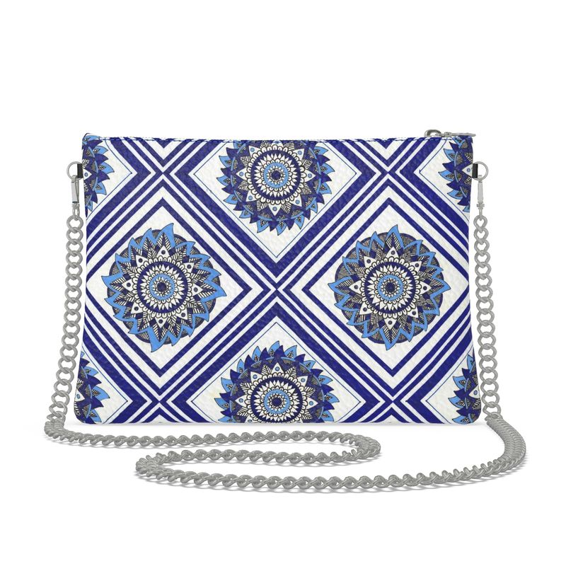 Indigo Cactus Flowers Leather Crossbody Bag