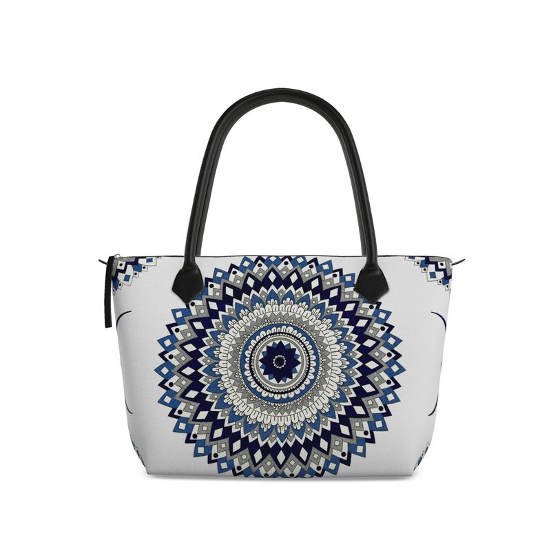 Crescent Bloom Leather Zip Top Handbag