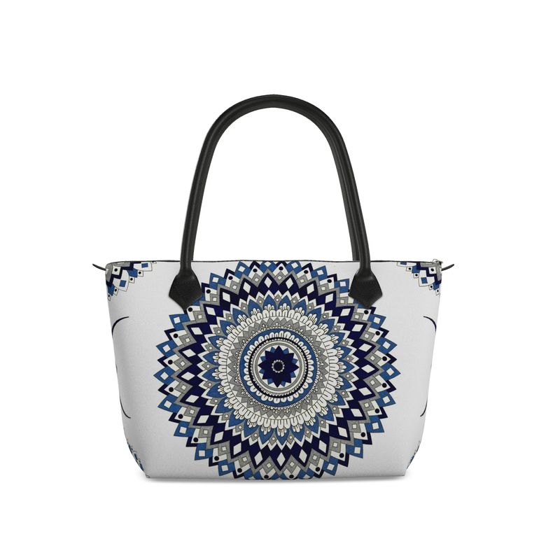 Crescent Bloom Leather Zip Top Handbag