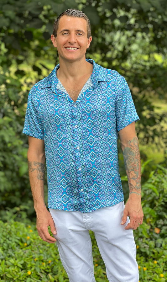 Turquoise and Amethyst Silk Dress Shirt