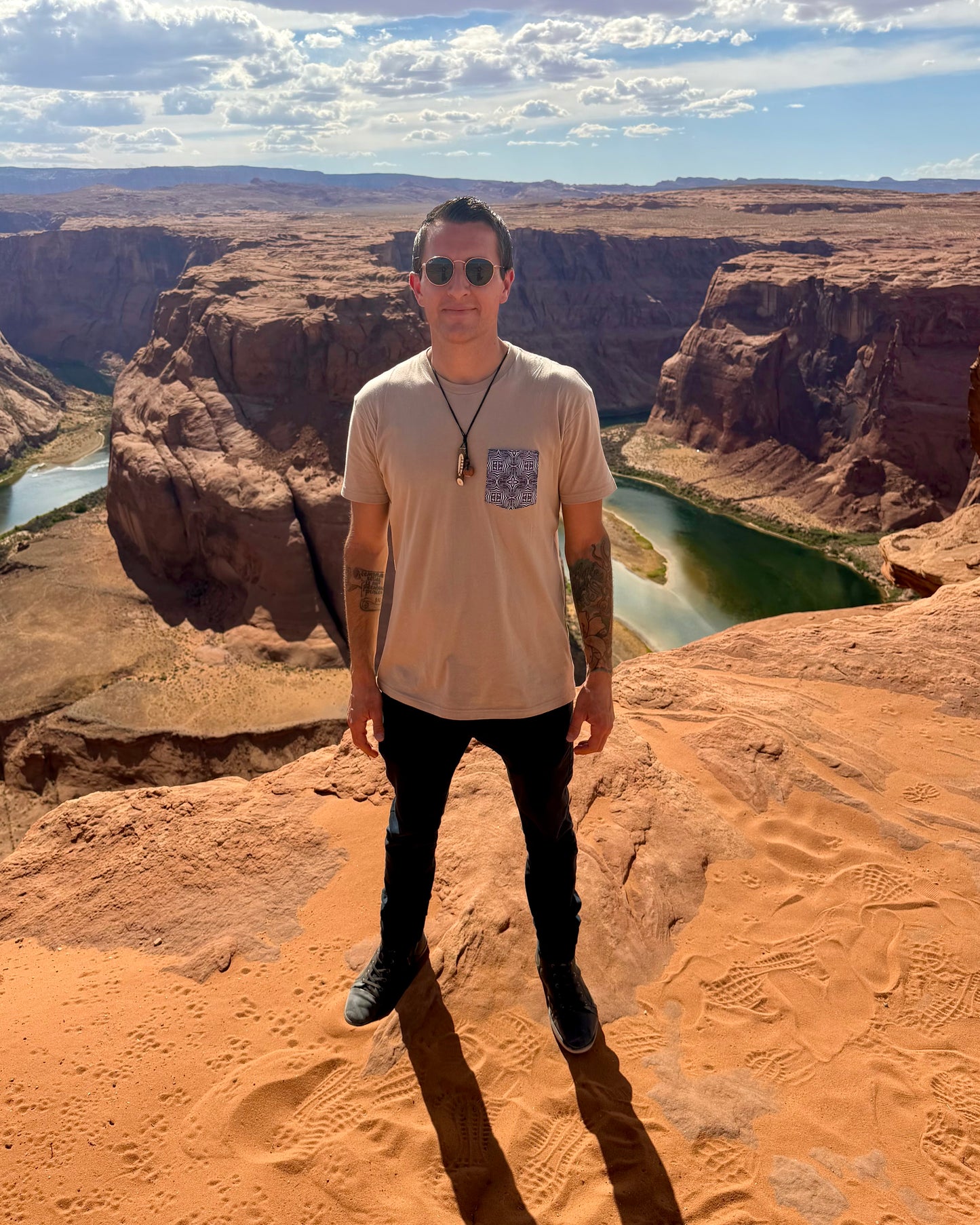 Sacred Vibrations Cream Crew Neck Pocket T-Shirt